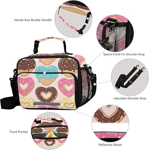 Miniatura 4 de ALAZA Lonchera con forma de dona con corazones para niñas, niños, escuela, niños, bolsa de almuerzo para aperitivos, bolsa térmica aislada para