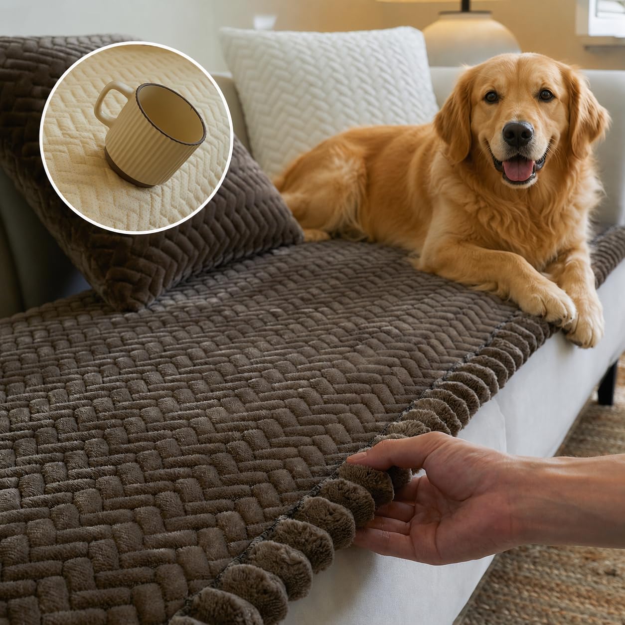 Photo 1 of WRWWRW Couch Covers for Dogs, Dog Sofa Covers Washable, Dark Brown Non Slip Pet Couch Protector Blanket for 3 Cushion and Sectional Sofas