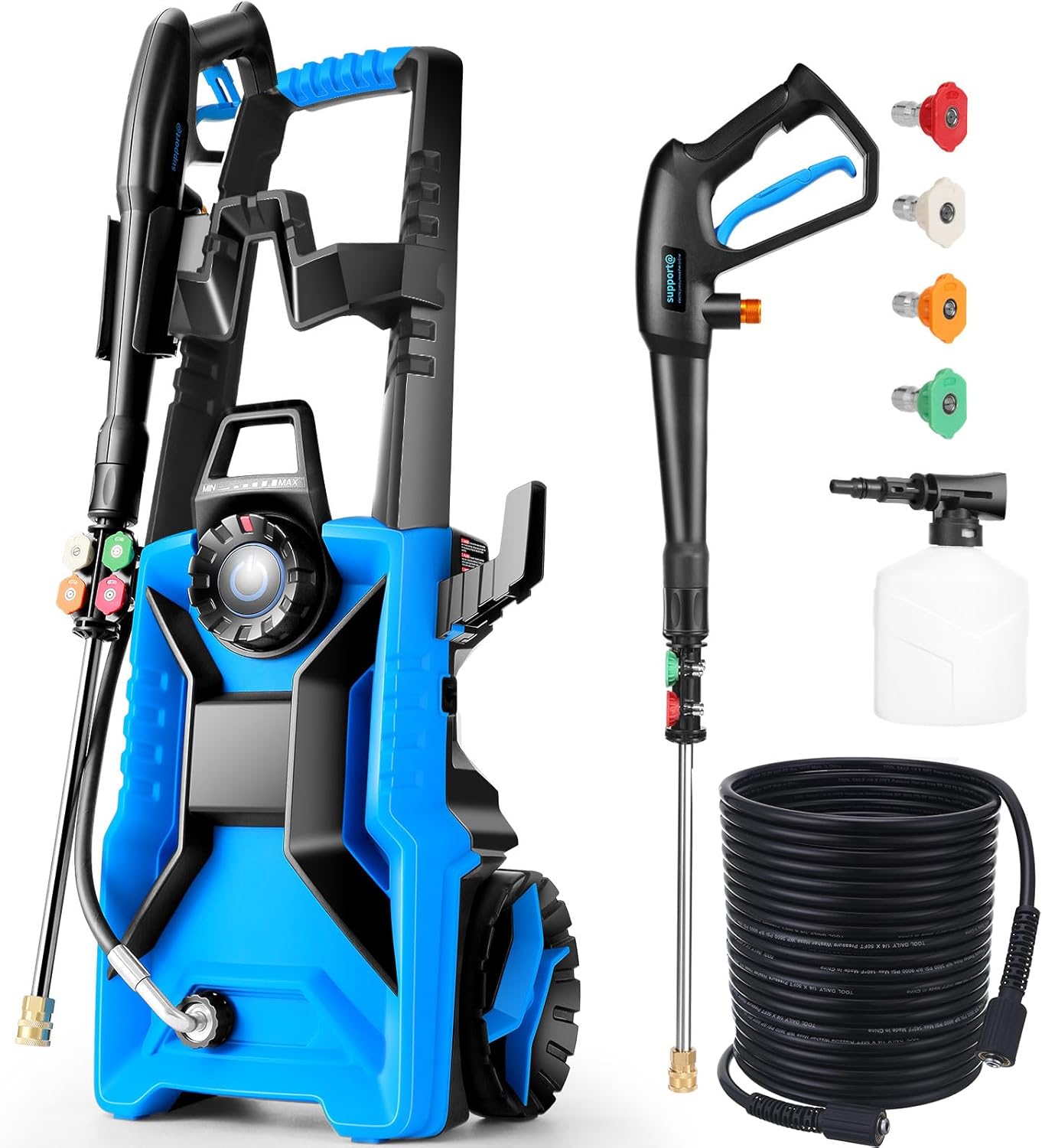 Electric Pressure Washer 5000 PSI 3.0 GPM Adjustable Pressure, Power Washers Electric Powered with 33ft Pressure Hose, 4 Nozzles and 500ml Foam Cannon, Powerwashers for Home, Car, Blue
