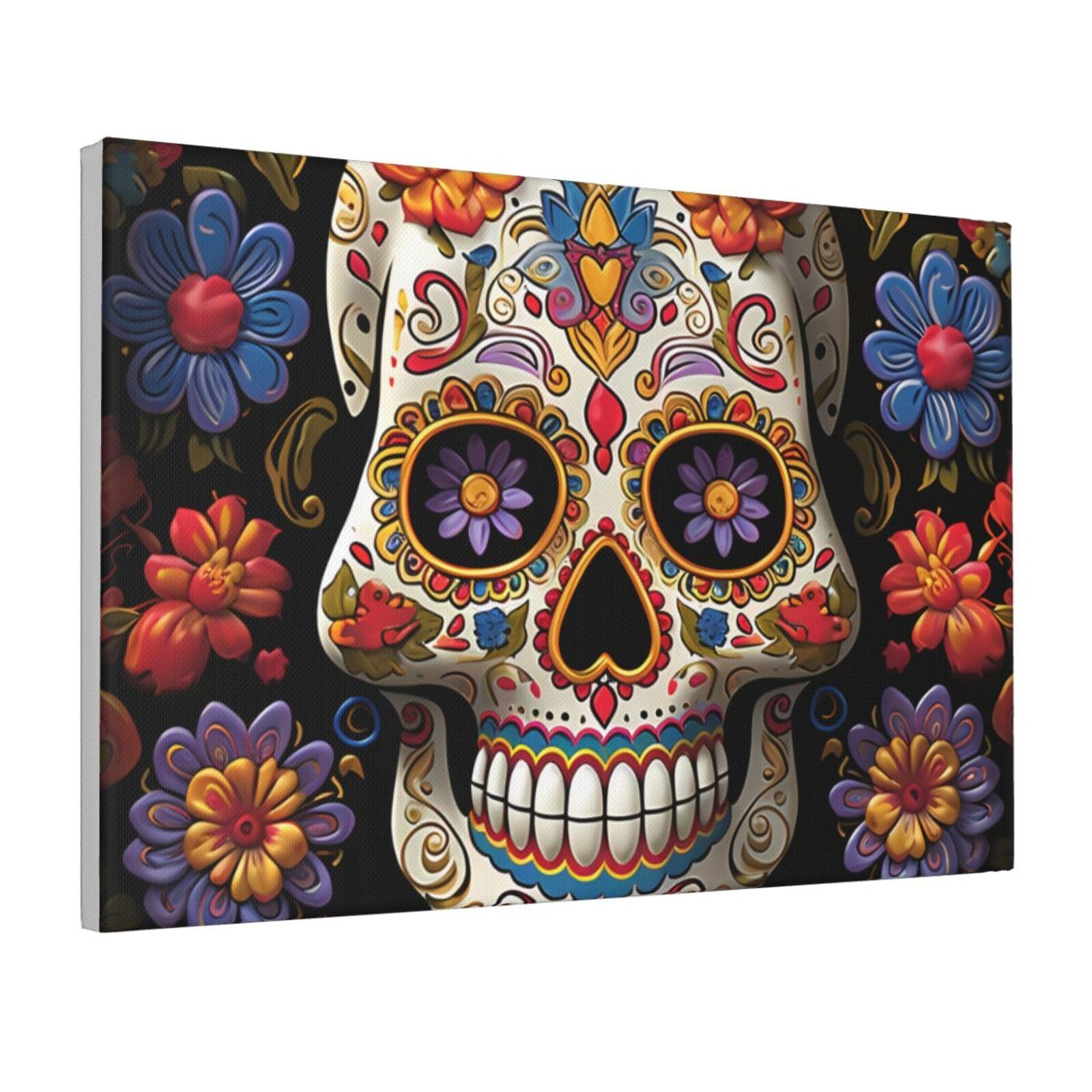Framed Wall Art for Living Room Art Work, Sugar Skulls Picture Prints Modern Office Wall Paintings Poster Aesthetic Wall Decorations for Home Decor Ready To Hang 8"x12"