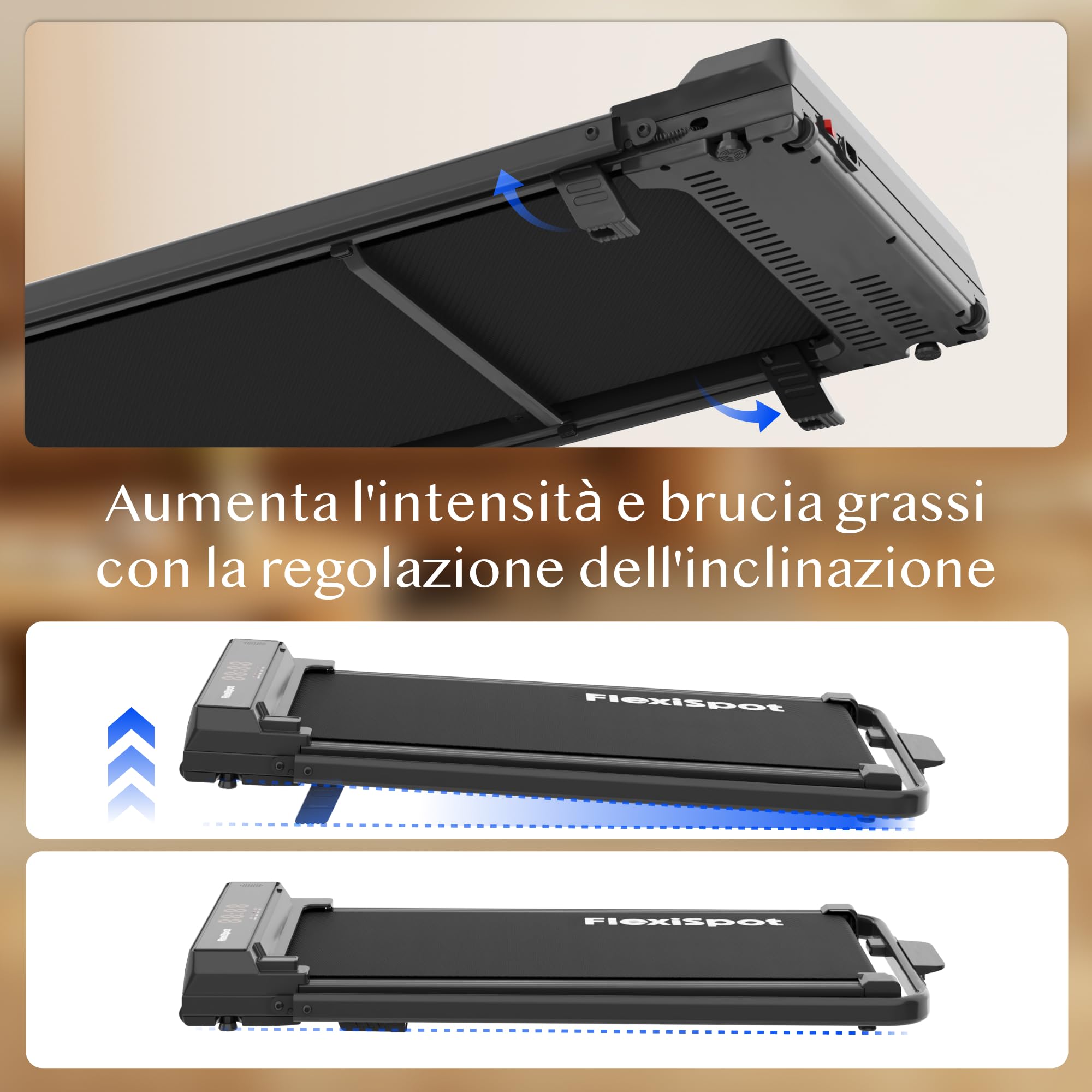 FLEXISPOT DynamicX Tapis Roulant Elettrico 2 in 1 Pieghevole con Corrimano, Walking Pad Inclinazione 7%, Velocità 1-12 km/h, Portata 140 kg, Display LED e Telecomando, per Casa e Ufficio