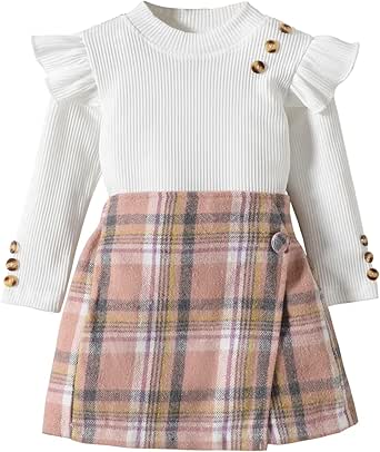 Miipat Kledingset voor baby's, meisjes, outfits, set met lange mouwen, pullover tops met minirok, voor herfst en winter, kledingset voor meisjes, Beige Pleat, 2-3 Jahre
