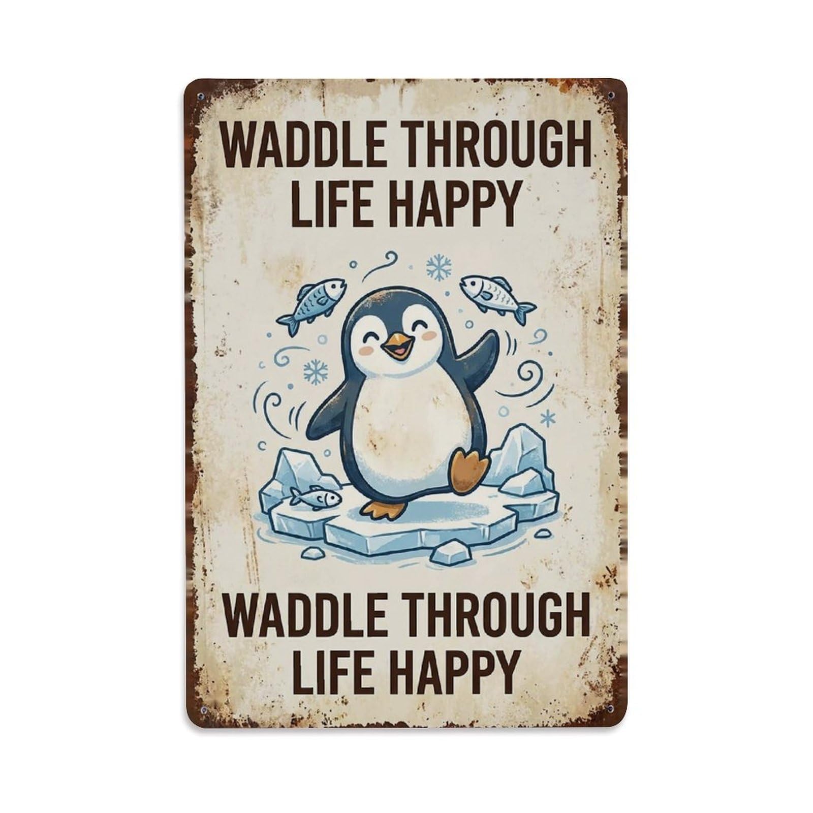 Okngb Style Quirky Penguin Wildlife Saying Vintage Outdoor Rustic Metal Tin Sign Plaque Wall Decor For Cafe, Man Cave, Club Bar, Office, Home Garden Round Metal Poster 8X12inch