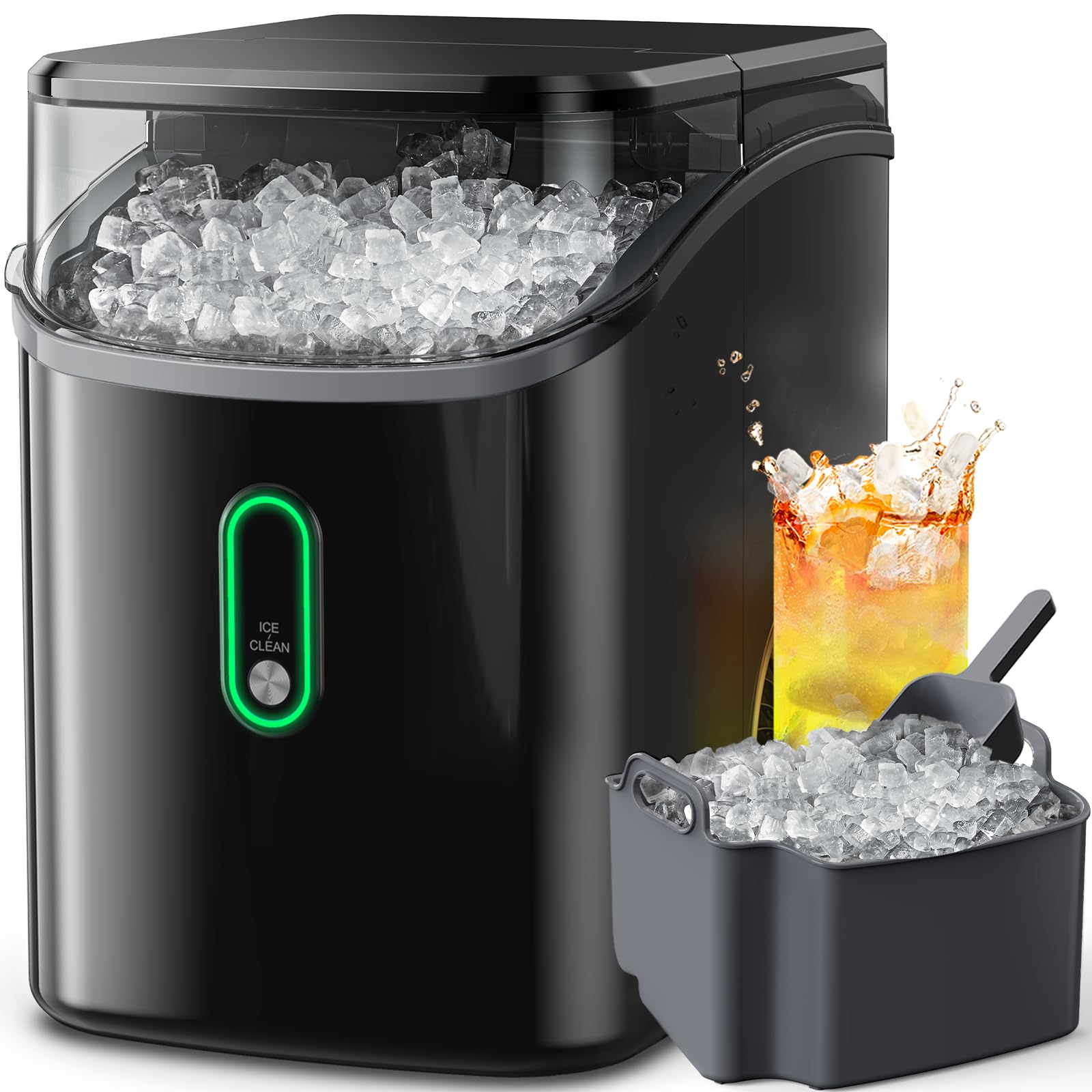 Silonn Nugget Ice Maker Countertop, Pebble Ice Makers with Crushed Soft Chewable Ice, 33lbs Per Day with Scoop, Pellet Portable Ice Machines with Auto-Cleaning for Home, Kitchen, Office, Black - 2