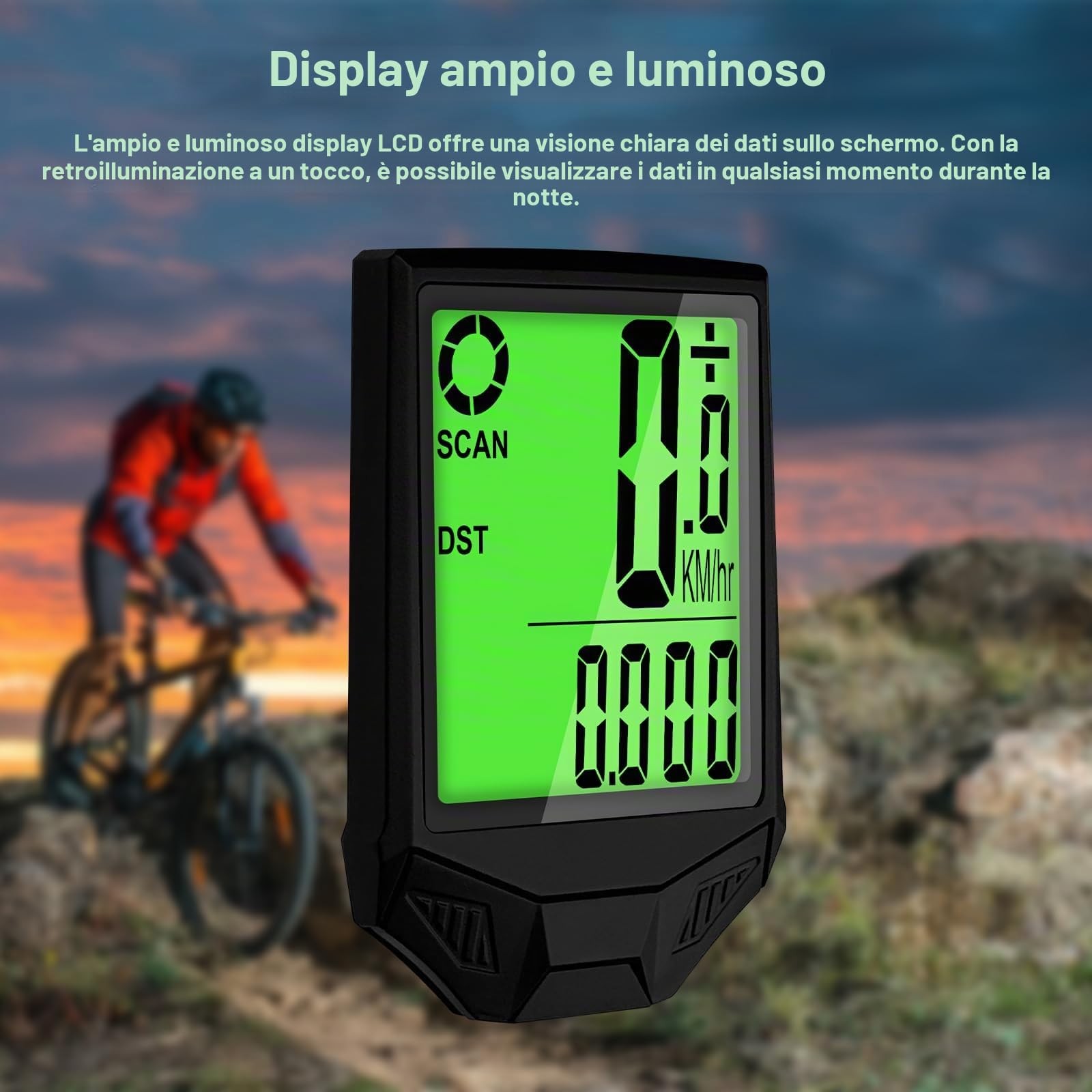 Contachilometri Bici Senza Fili IP66 Impermeabile Multifunzionale Wireless Ciclocomputer con 20 Funzioni LCD Display Avvio/Arresto Automatico Computer Bici per Distanza di Tracciamento,Velocità,Timer