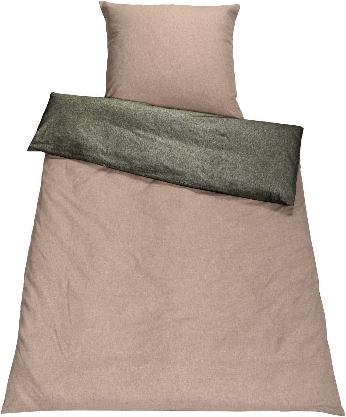 SETEX Marzipan/Khaki Green Bed Linen, 200 x 135 cm, Marzipan / Khaki Green, 200x135 cm