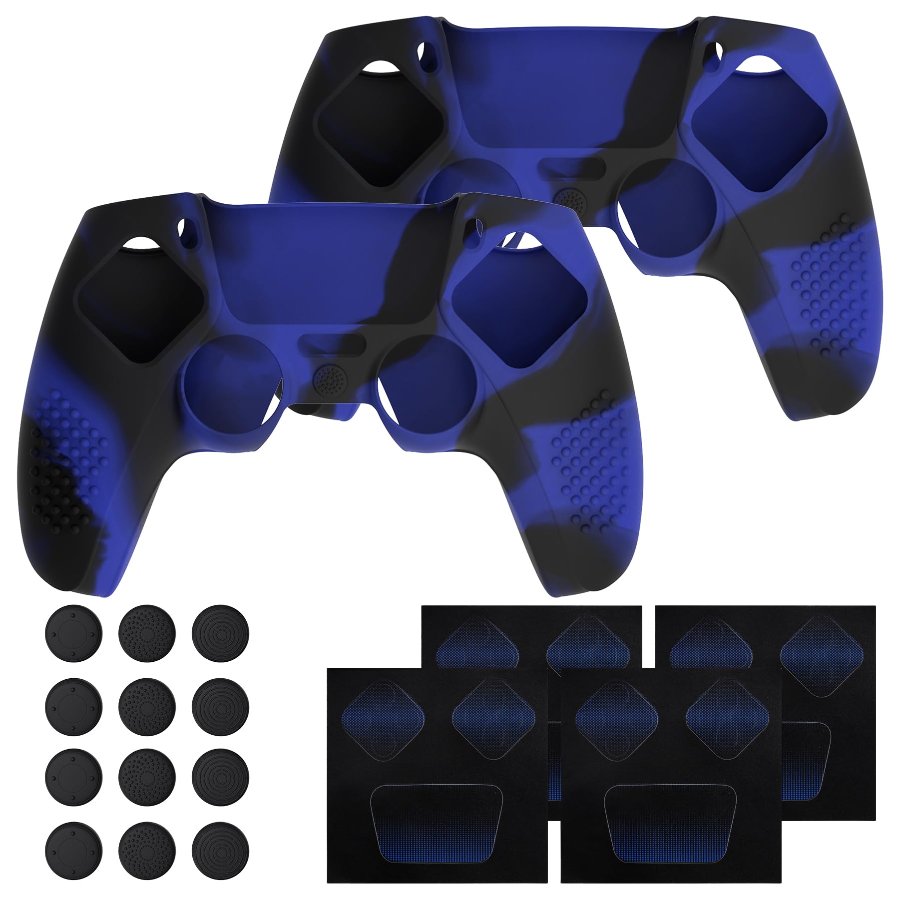 PlayVital 2 Cover Joystick per ps5 Controller-Compatibile con ps5 Base Ricarica, Custodia Silicone Antiscivolo&Copri Analogici&Adesivi Skin per Touchpad,3D Borchiate-Blu Nero