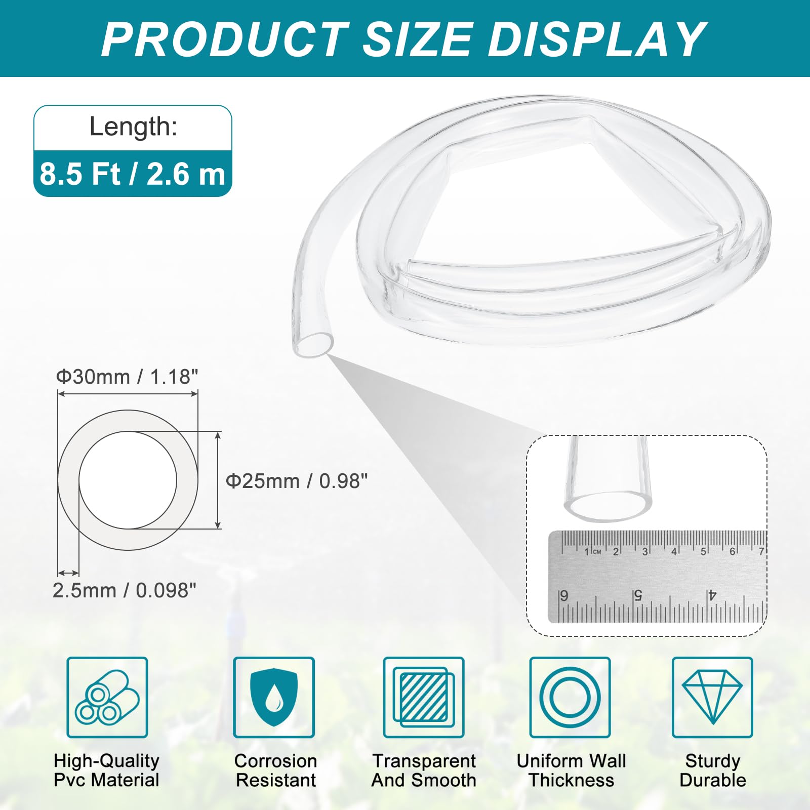 QUARKZMAN Tuyau PVC Transparent 25mm Diamètre Intérieur X 30mm Diamètre Extérieur - Léger De 8 5 Pieds Vinyle Flexible Pour Transfert D Eau D Air D Huile Aquarium Irrigation
