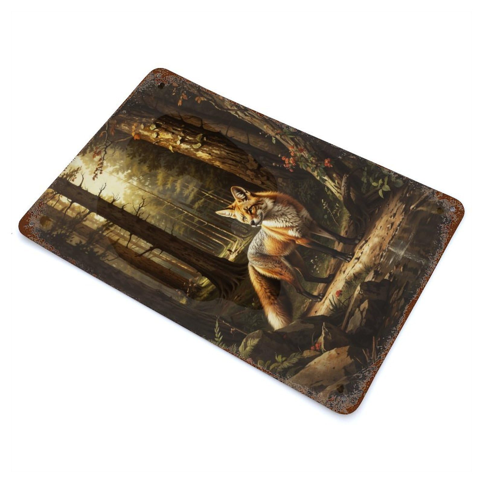 A Fox in The Forest Vintage Rust Metal Sign 11.8"x7.9", Farmhouse Wall Decor for Garage, Pub Or Kitchen
