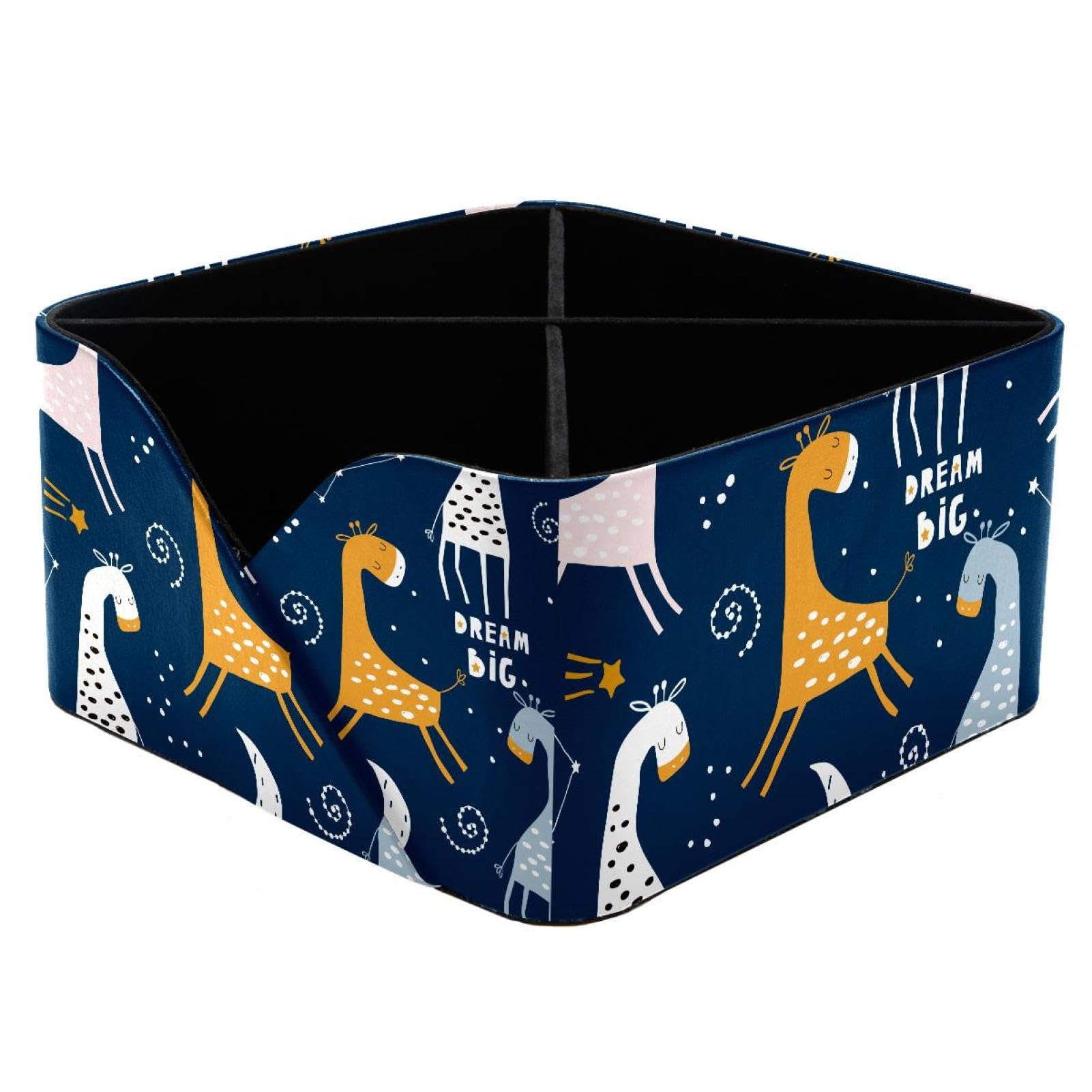 KengjuTesu Cute Sleeping Giraffe Starry Sky Pattern Desktop Organizer Pen Holder, Rectangular Pencil Cup for Office, Study and Makeup Stations