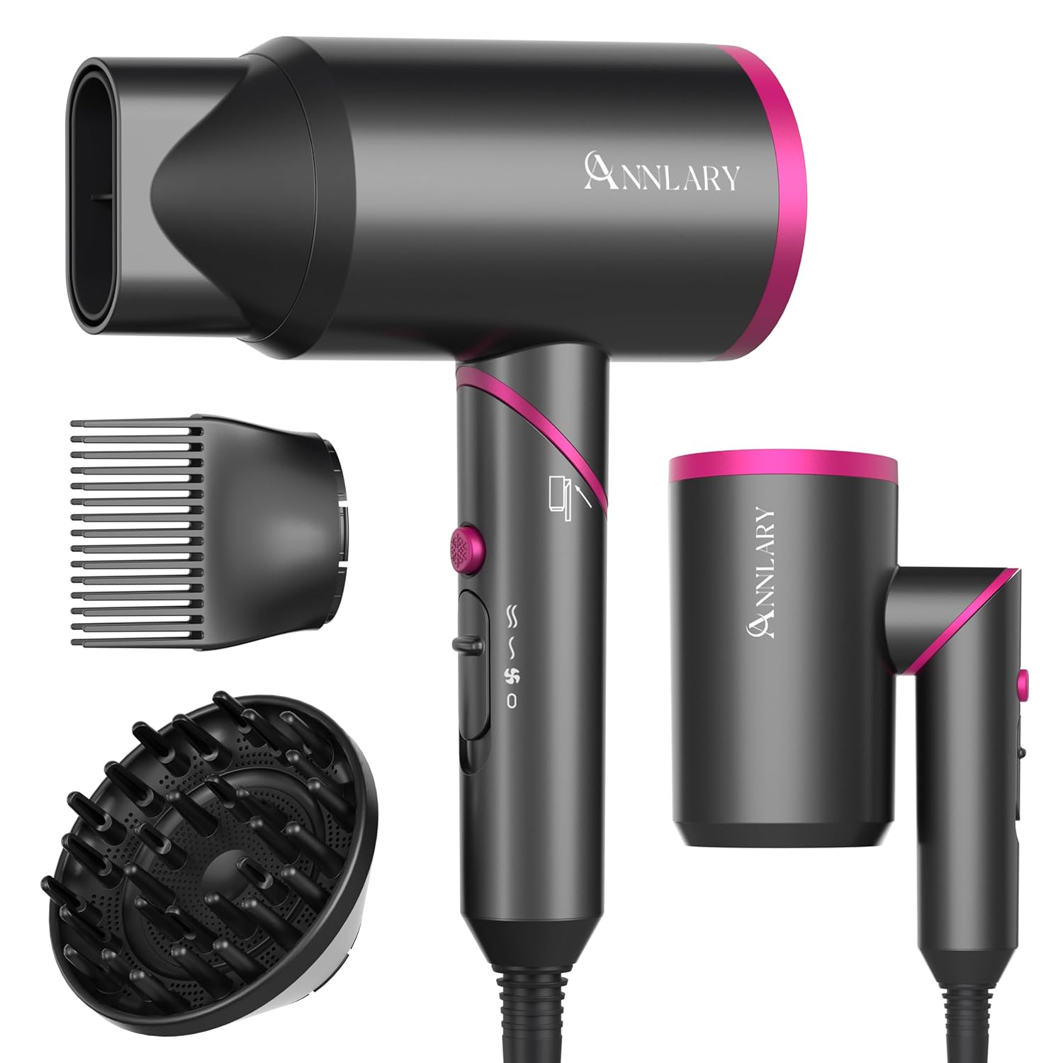Hair Dryer with Comb 1800W Blow Dryer with Diffuser for Curly Hair Plasma Ionic Hairdryer for Frizz Control