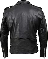 Vista 8 de Chamarra Leather King clasica de hombres, de cuero, estilo clásico, tira lateral, estilo policía de moto