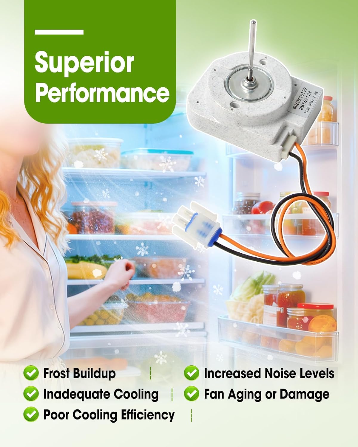 WR60X10129 Refrigerator Evaporator Fan Motor Fit for GE GTL22JCPARBS GTS22ICSARBB Freezer Replace 1373246 AP4318644 PS1766252 EAP1766252 UDQR002GNL 200D5001P003, 115V 60Hz 2.4W