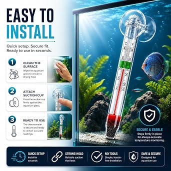 Generise Precision Glass Aquarium and Fish Tank Thermometer - Accurate Temperature Monitoring in Celsius and Fahrenheit with Suction Fixing