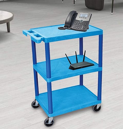 Miniatura 4 de LUXOR HE34-BU - Carrito utilitario para estantes, 3 estantes, 32.5 pulgadas, azul