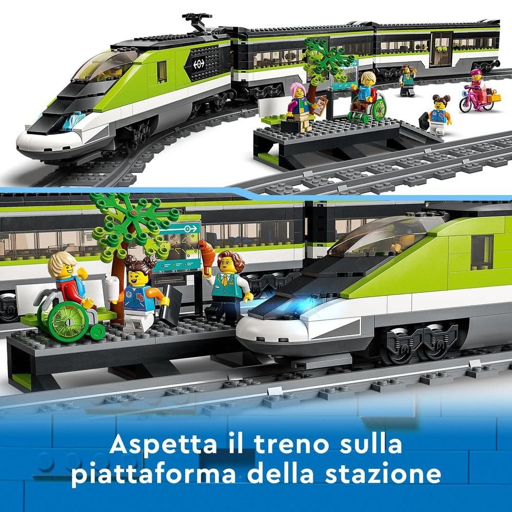 LEGO City Treno Passeggeri Espresso - Include Trenino Giocattolo Telecomandato con Fari Funzionanti, 2 Carrozze, 24 Binari e 6 Minifigure - Regalo per Bambini e Bambine da 7 Anni in su - 60337