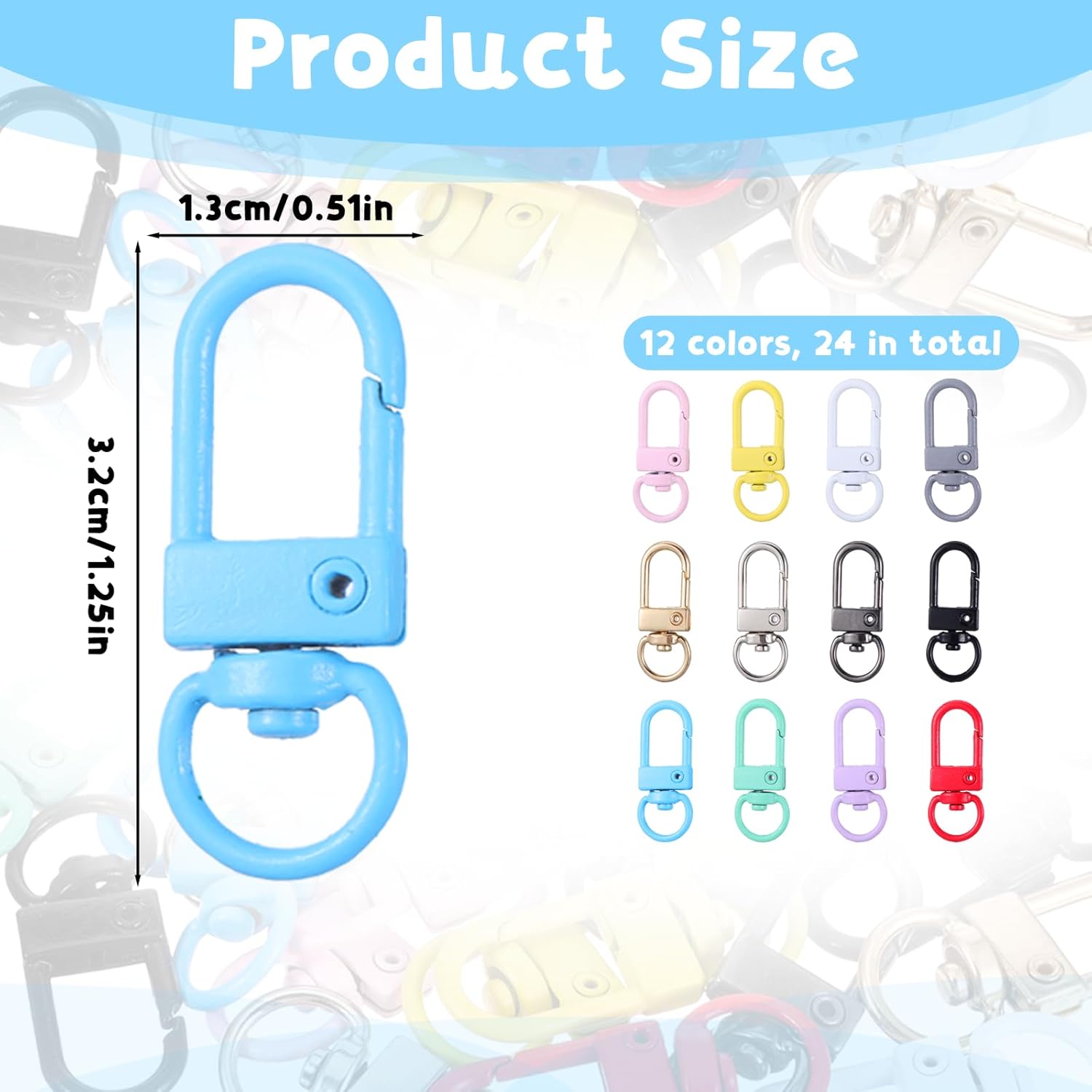 24 PCS Metal Lobster Claw Clasps Swivel Lanyards, Colorful Heavy Duty Keys Chain Hooks, Lobster Claw Clasps with Key Rings Snap Hooks Strap for Key Chains Art Crafts DIY Accessories - 12 Colors - Image 2