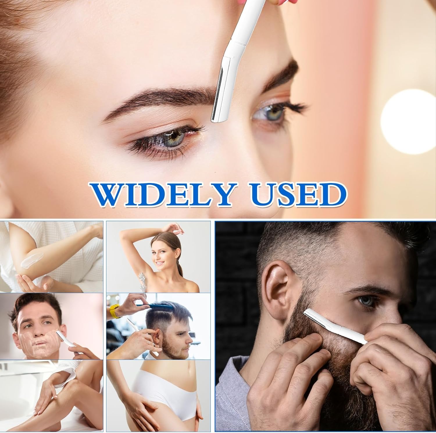 SPAREQUE Face Eyebrow Razor Dermaplaning Tool Trimmer Precision Stainless Steel Multipurpose Hair Remover White Peach Fluff Hair Remover for Face 2