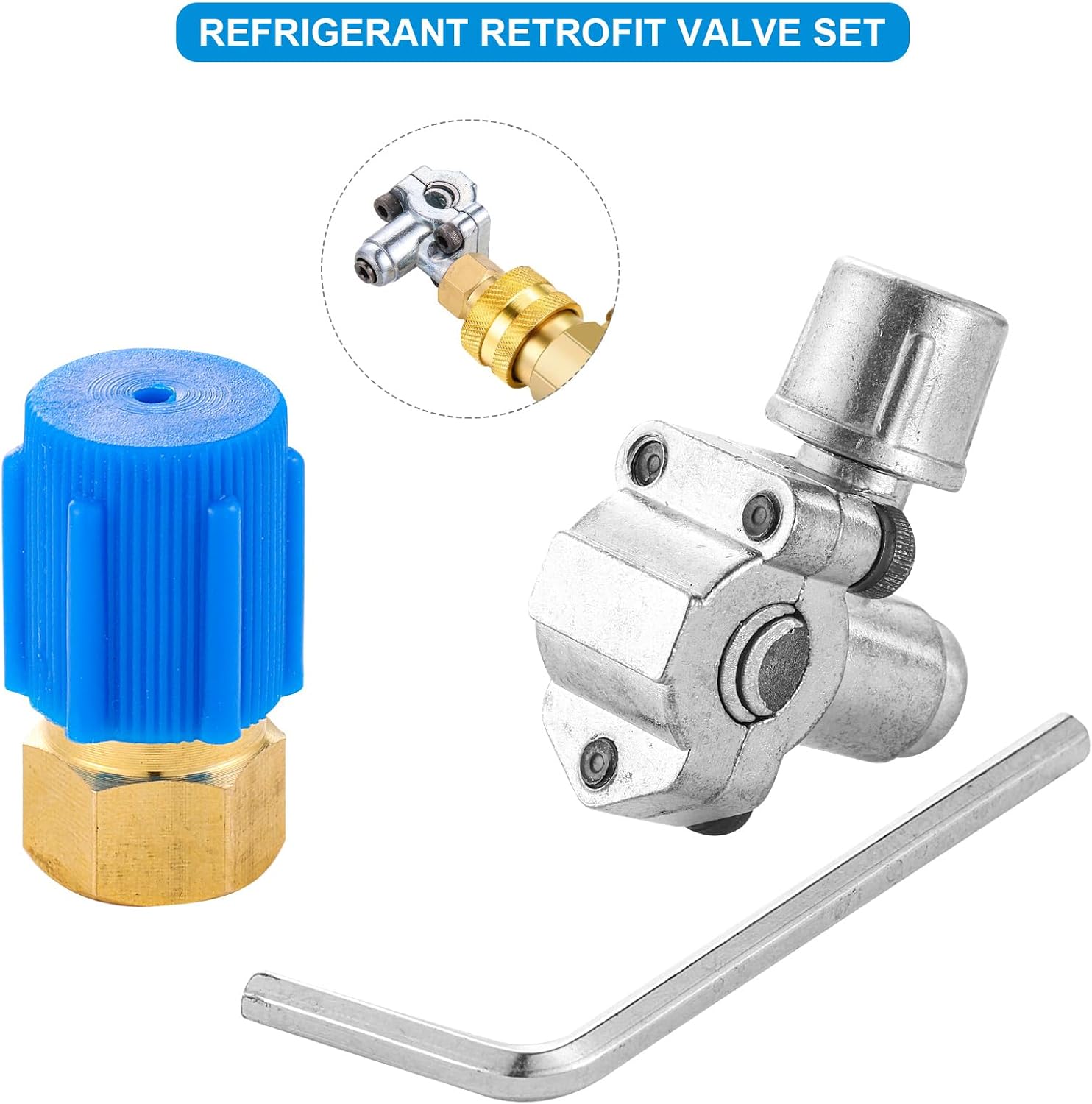 AC Retrofit Valve Kit, Retrofit Valve Kit, R12 to R134A Conversion Adapter with BPV31 Bullet Piercing Valve for HVAC Refrigerant System R12 R22 R502 R134A (Retrofit Valve + Adapter)