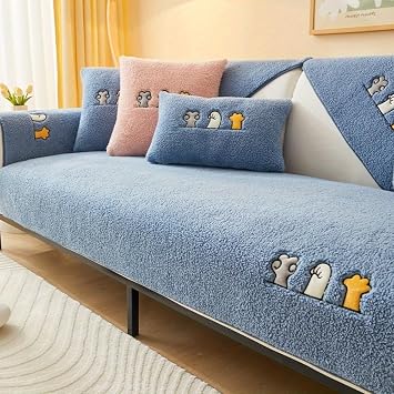 Sherpa Sofa Slipcover, Dog Friendly Sofa Cover, Plush Non Slip Sofa Protector Couch Cover, Furniture Protector for Bedroom Living Room Home Decor Blue,35.4in82.7in90210cm