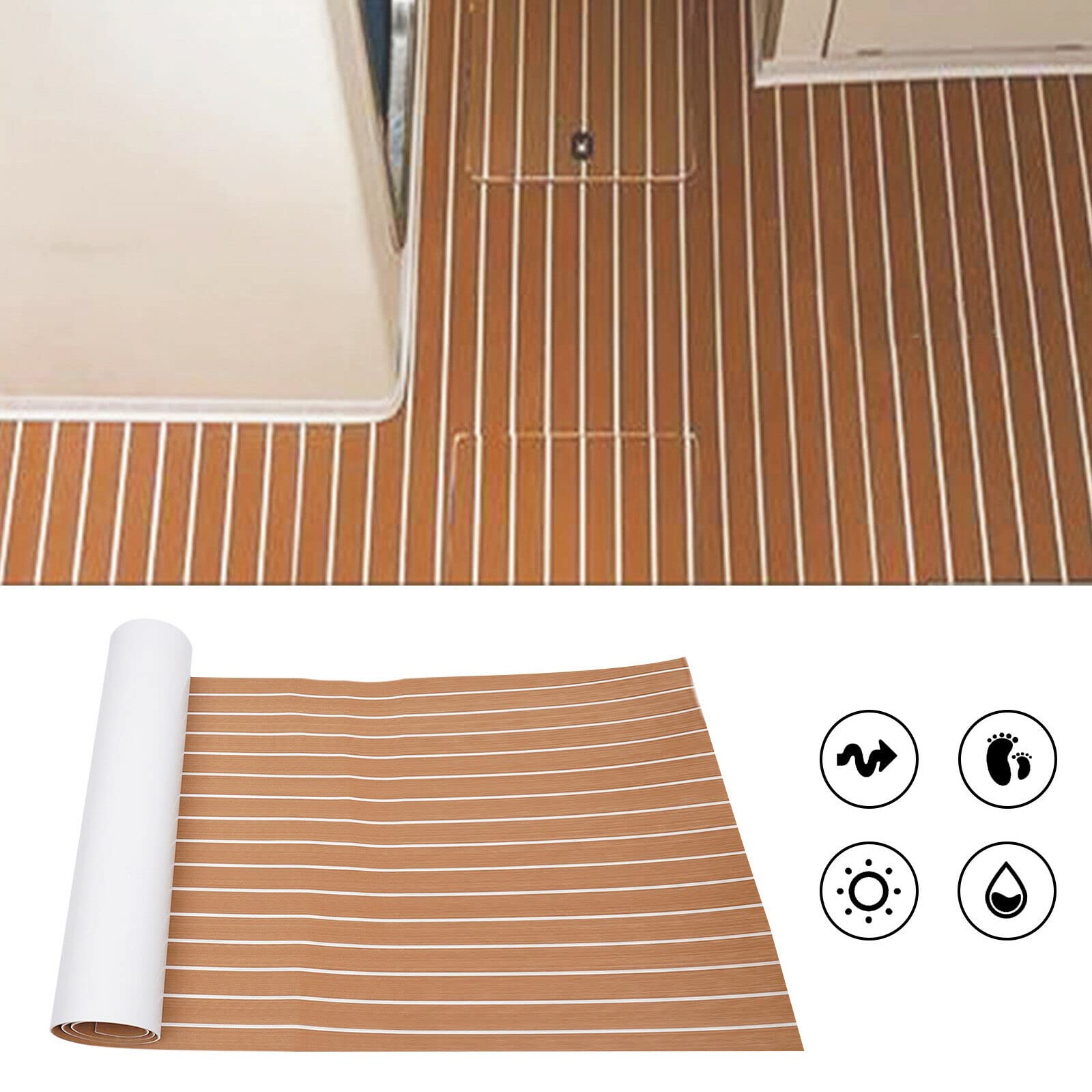 Tappetino per pavimenti, 240 x 90 cm, in legno di teak, in schiuma EVA, per barche, yacht, antiscivolo, marina, tappetino antiscivolo per pavimento e ponte, autoadesivo