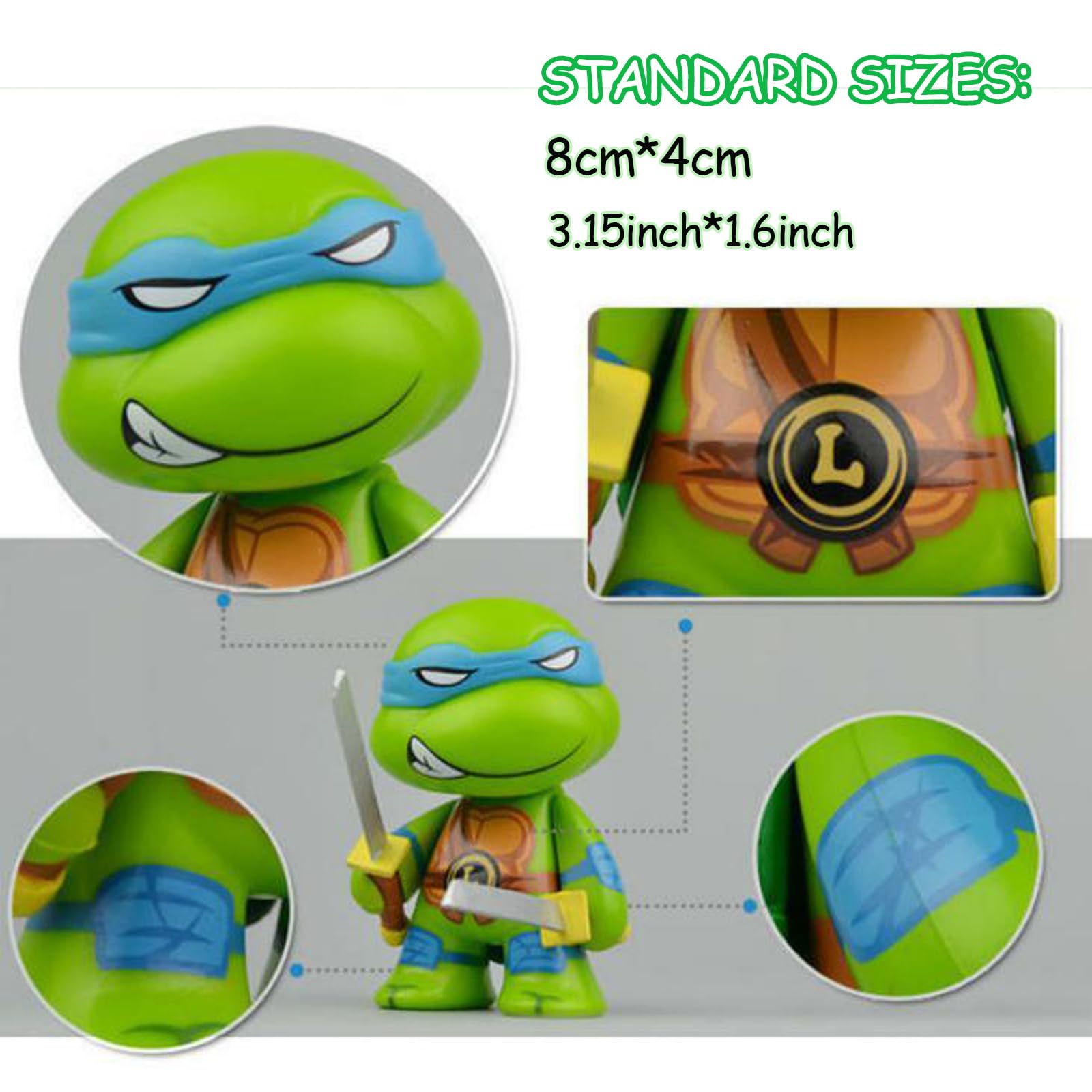 4 PCS Turtles Toys - TMNT Action Figures - Turtles Toy Set - Cake Toppers-Ornaments 2.75inch Ages 3+ - Image 3