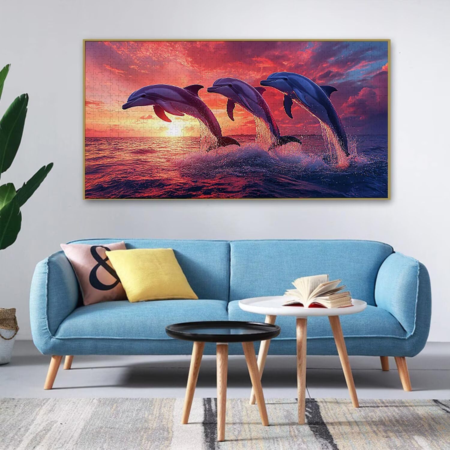 Puzzle de Madera para Adultos 900 Piezas - El delfín pone el sol, Obra de Arte de Juego de Rompecabezas para Adultos, Puzzle de Impresión de Alta Definición Multicolor, Pasatiempo Creativo Regalo b321