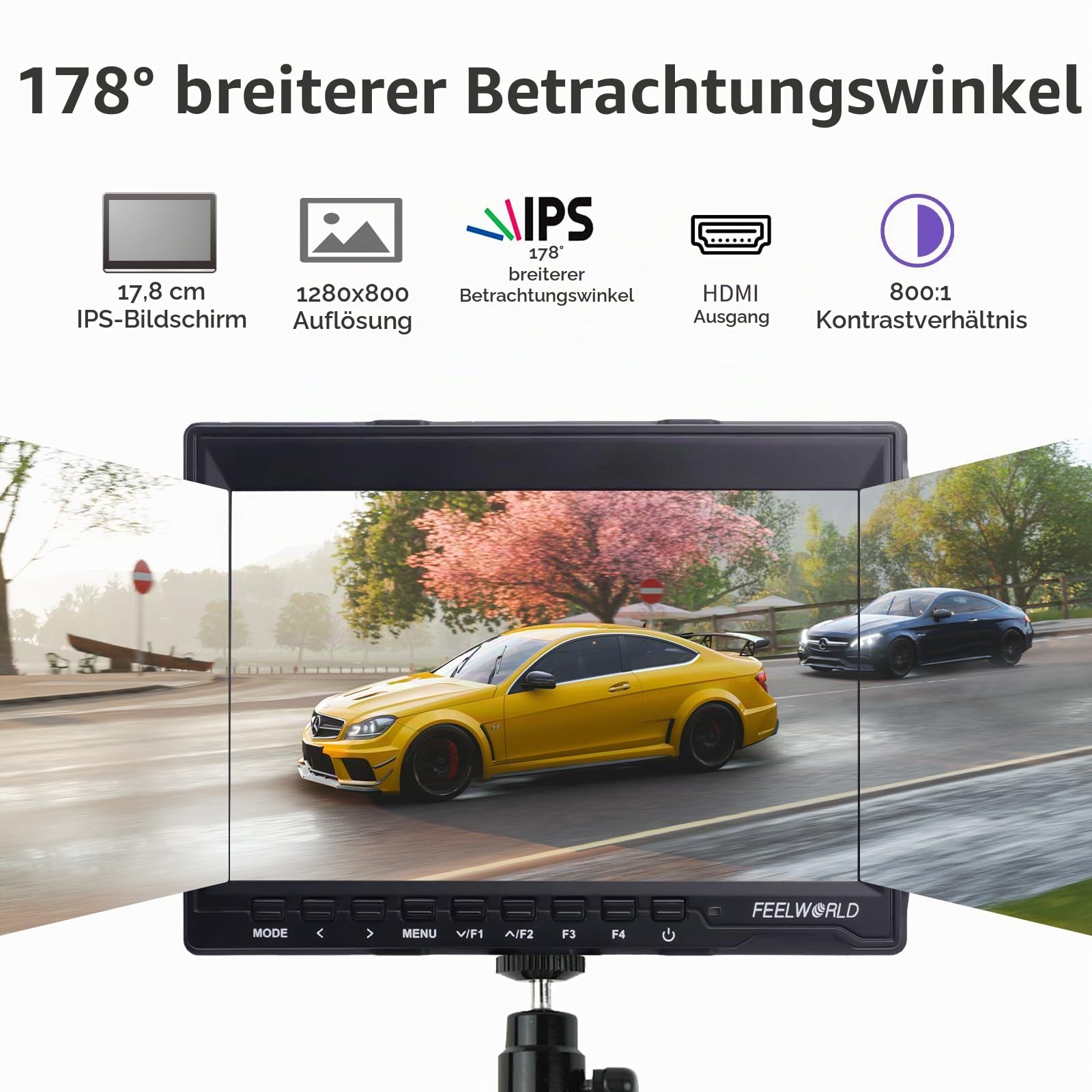 FEELWORLD FW759 7 Zoll Kamera Field Monitor,1280X800 IPS DSLR Field Monitor mit Full HD Focus Video 4K HDMI Input Output 2200mAh Batterie Speicher Case