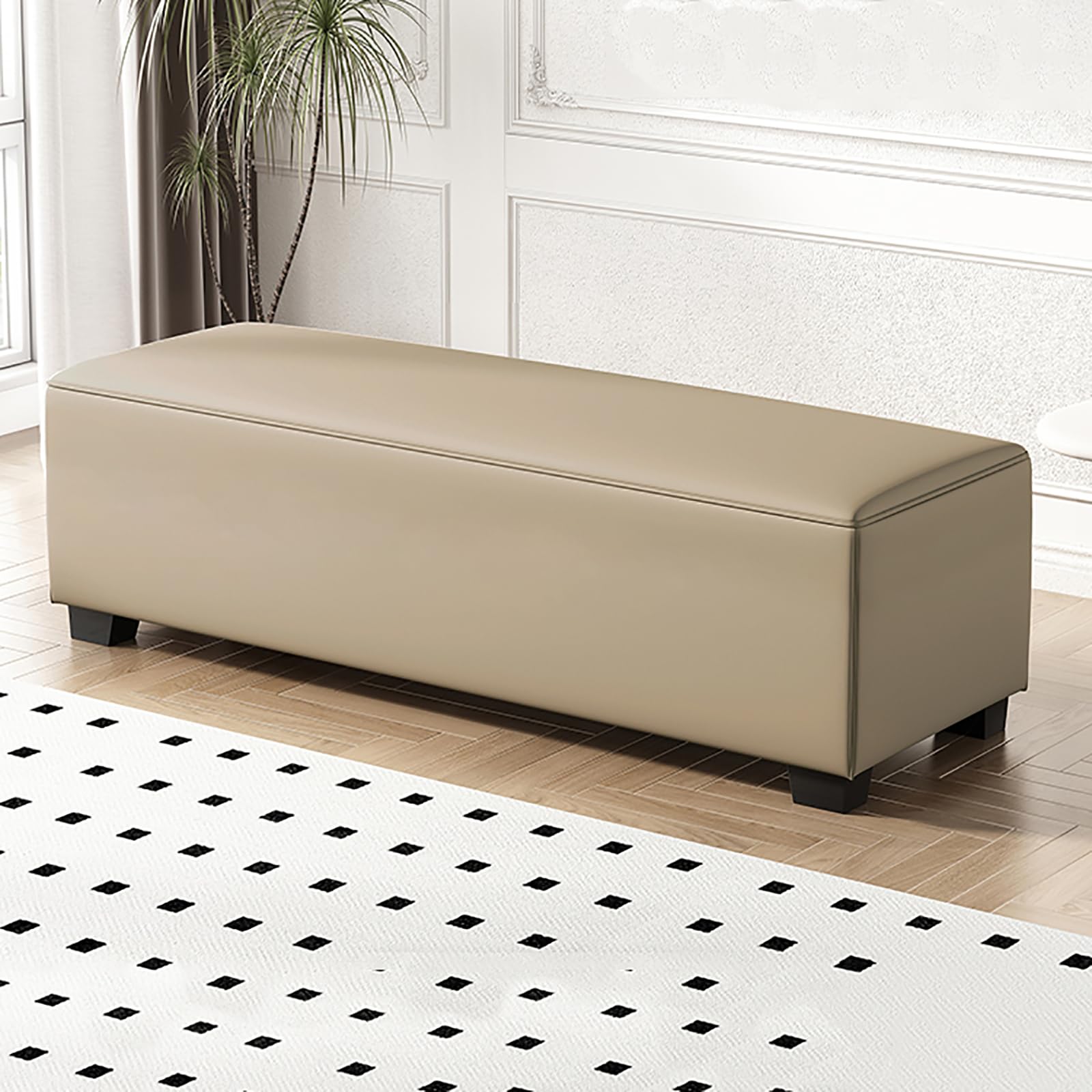 MSHGSKU Modern Upholstered Storage Bench Multifunctional Shoe Rack Faux Leather Footrest for Entryway Bedroom Living Room Hallway (47.2"x15.7"x15.7" Light Coffee)