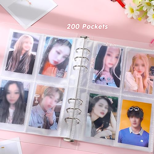 Vista 30 de Kpop - Carpeta para tarjetas fotográficas Kpop, fundas para libros, álbum de 6 anillas A5 con 40 fundas para tarjetas, calcomanías coreanas