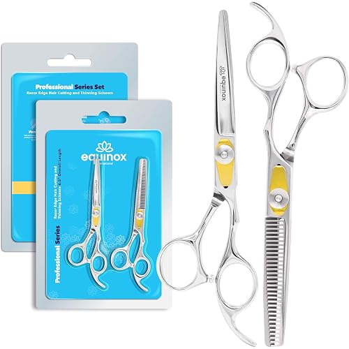 Equinox Professional Razor Edge Series Hair Cutting Scissors Set - Barber Hair Cutting & Thinning Shears/Texturizing Scissors Set - 6.5 Inches Hair Cutting Scissors Kit for Men/Women/Kids/Salon & Home