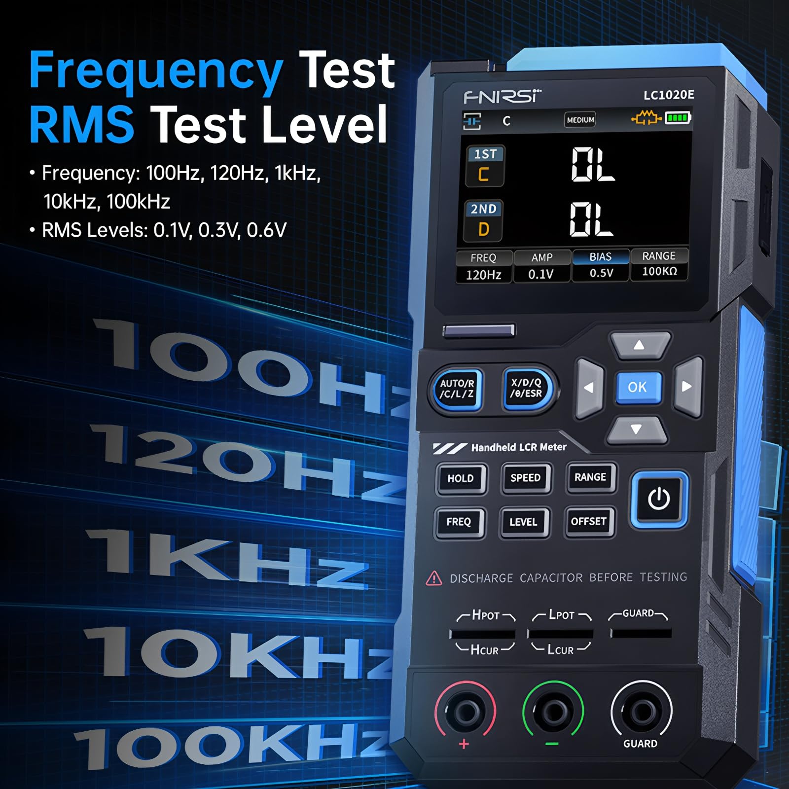 FNIRSI LC1020E Hochpräzise digitale Brücke LCR ESR Tester Widerstandskapazität Induktivität elektronische Komponentenmessung