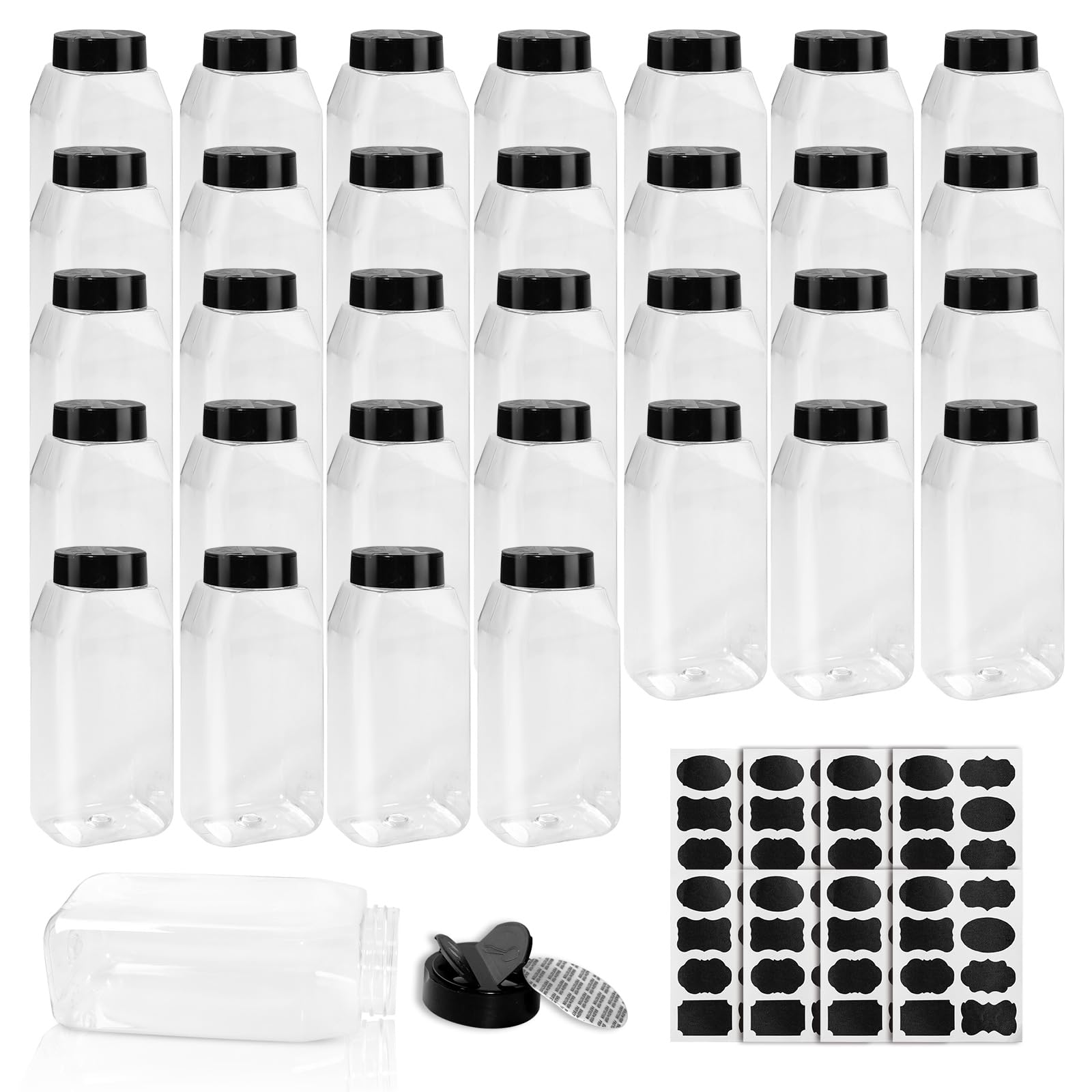 Photo 1 of 6 PACK Pack 16 oz Plastic Spice Jars with Cap Clear Empty Square Bottle With flip lid Reusable Spice Bottle Large Seasoning Jars Powder Storage Container for Storing Seasoning Powders Supplies