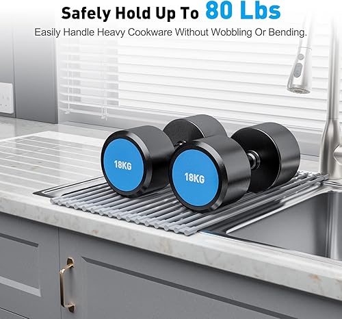 Miniatura 5 de EMBATHER Escurridor de platos enrollable sobre el fregadero, escurridor de platos de 17.5 x 11.2 pulgadas para encimera de cocina, escurridor de