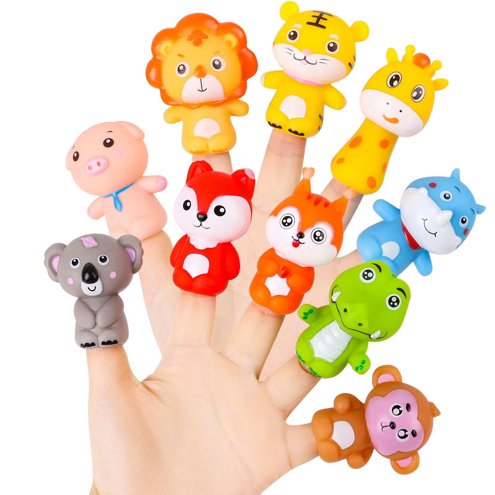 Set De 5 Marionetas De Dedo De Animales – Ardilla, Gato, Perro, Panda Y Shiba Inu, De Silicona Suave