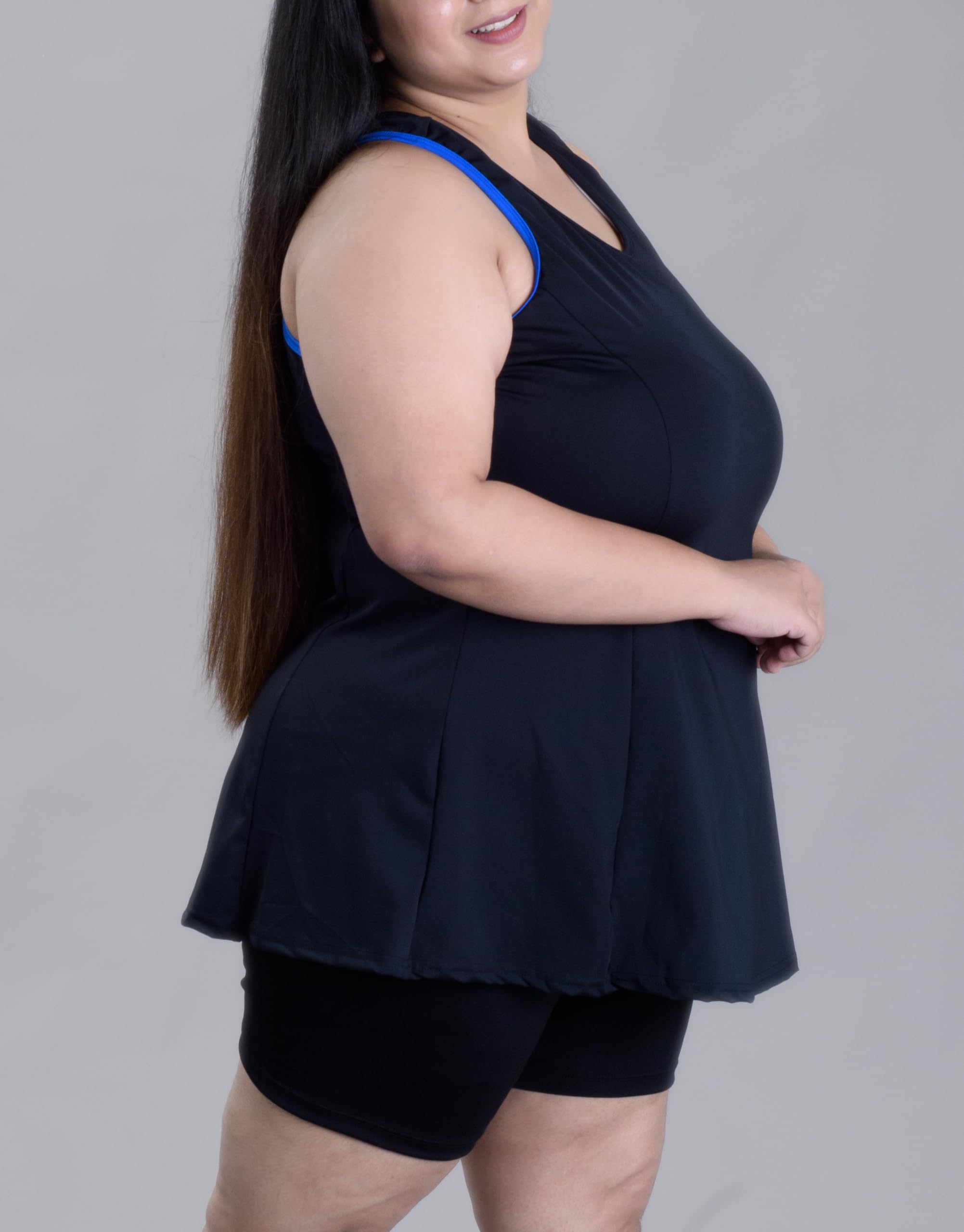 Keepfit Women's Round Neck Padded Plus Size Padded Swimsuit Frock Style top with boy Shorts Black |Swimming Suit for Women 3