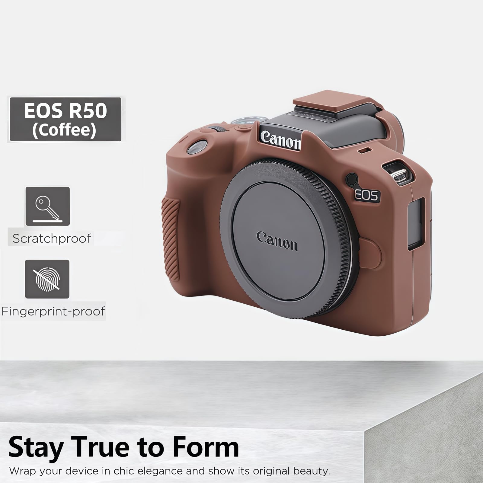 Funda EOS R50, funda protectora de silicona suave para cámara de vlogging Canon EOS R50 EOSR50, viene con 2 protectores de pantalla y 1 correa de muñeca, accesorios EOS R50 (café)