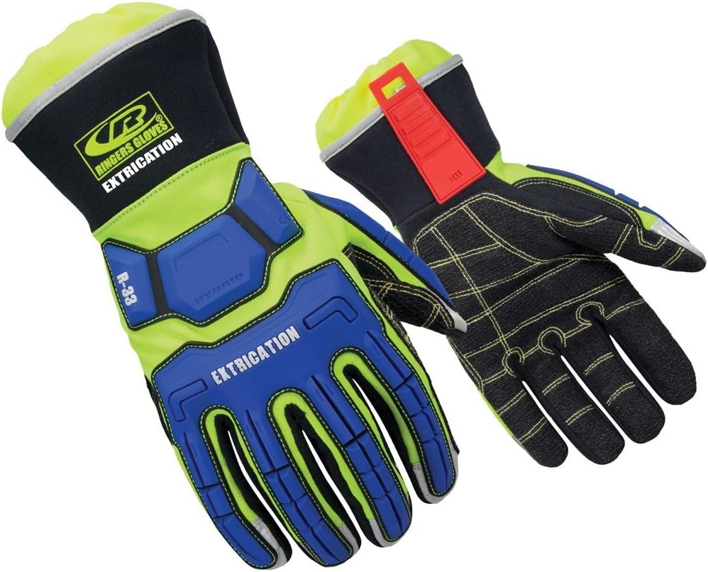 Ringers Gloves 337-09 Cut-Resistant Extrication Gloves with KevLoc Grip, Yellow/Blue/Black, Medium