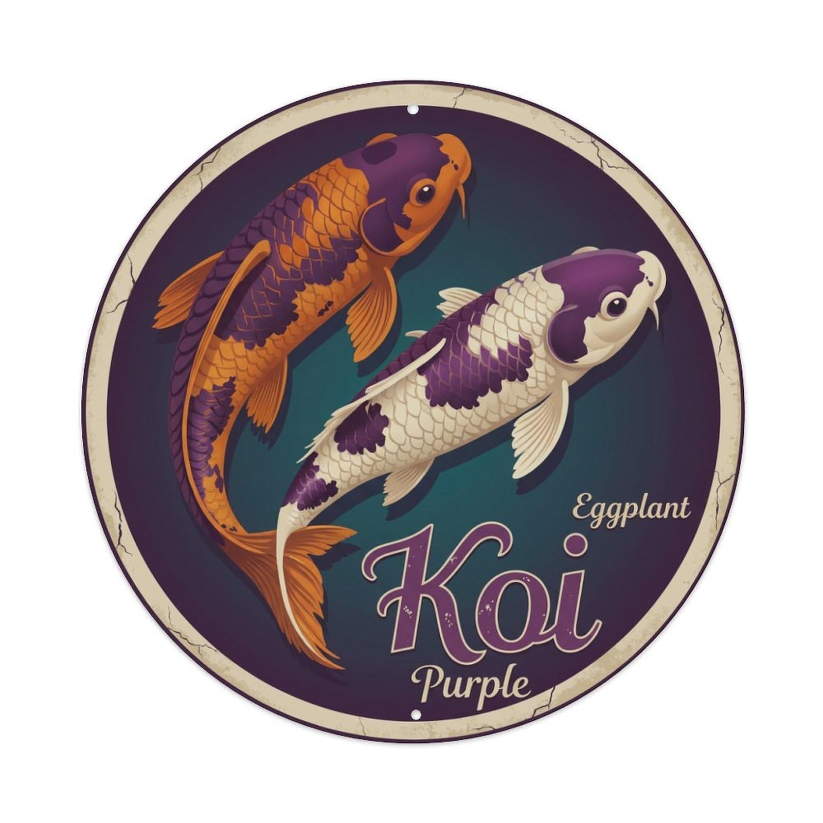 Koi Fish Eggplant Purple Waters Deep Rich Dark Elegant Metal Tin Sign