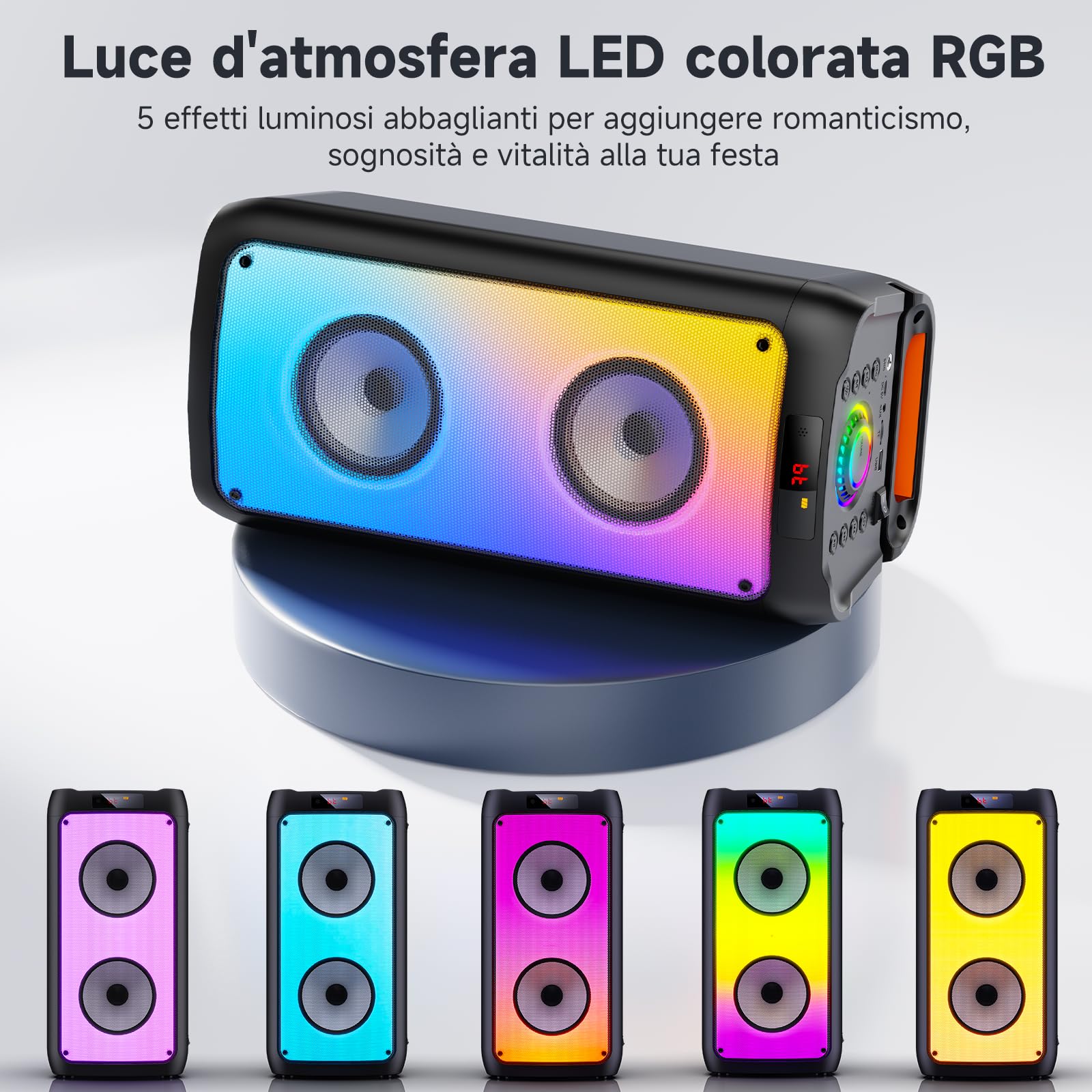 JYX Karaoke con 2 Microfono, 150W Cassa Bluetooth Grande, IPX4 Altoparlante Portatile Bluetooth 5.3 con luce RGB, Canta tu Sistema PA per Adulti, Supporta TF/USB, AUX, FM, TWS