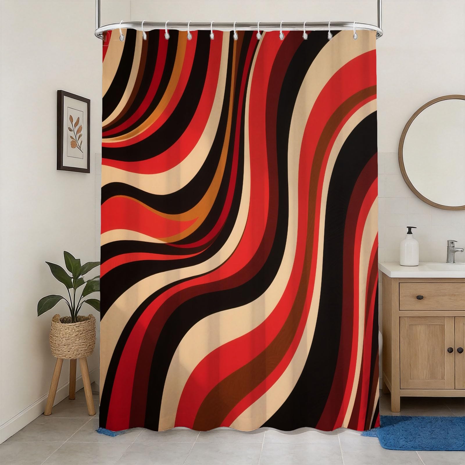 Rideau de douche 180x180 vague vintage en tissu de qualité premium
