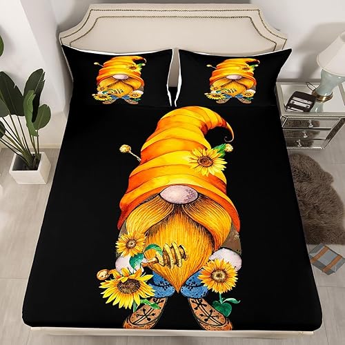 Miniatura 2 de Erosebridal Juego de sábanas rústicas de girasol, tamaño matrimonial, para niños, adolescentes, jóvenes, juego de ropa de cama de gnomo de