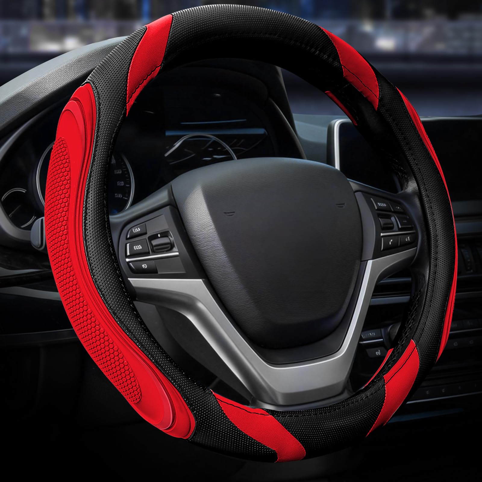 Couvre Volant en Cuir pour Voiture - Couvre de Volant Sportage Universal 37-38cm Noir, Couvre Volant Respirante Antiderapante, Rouge