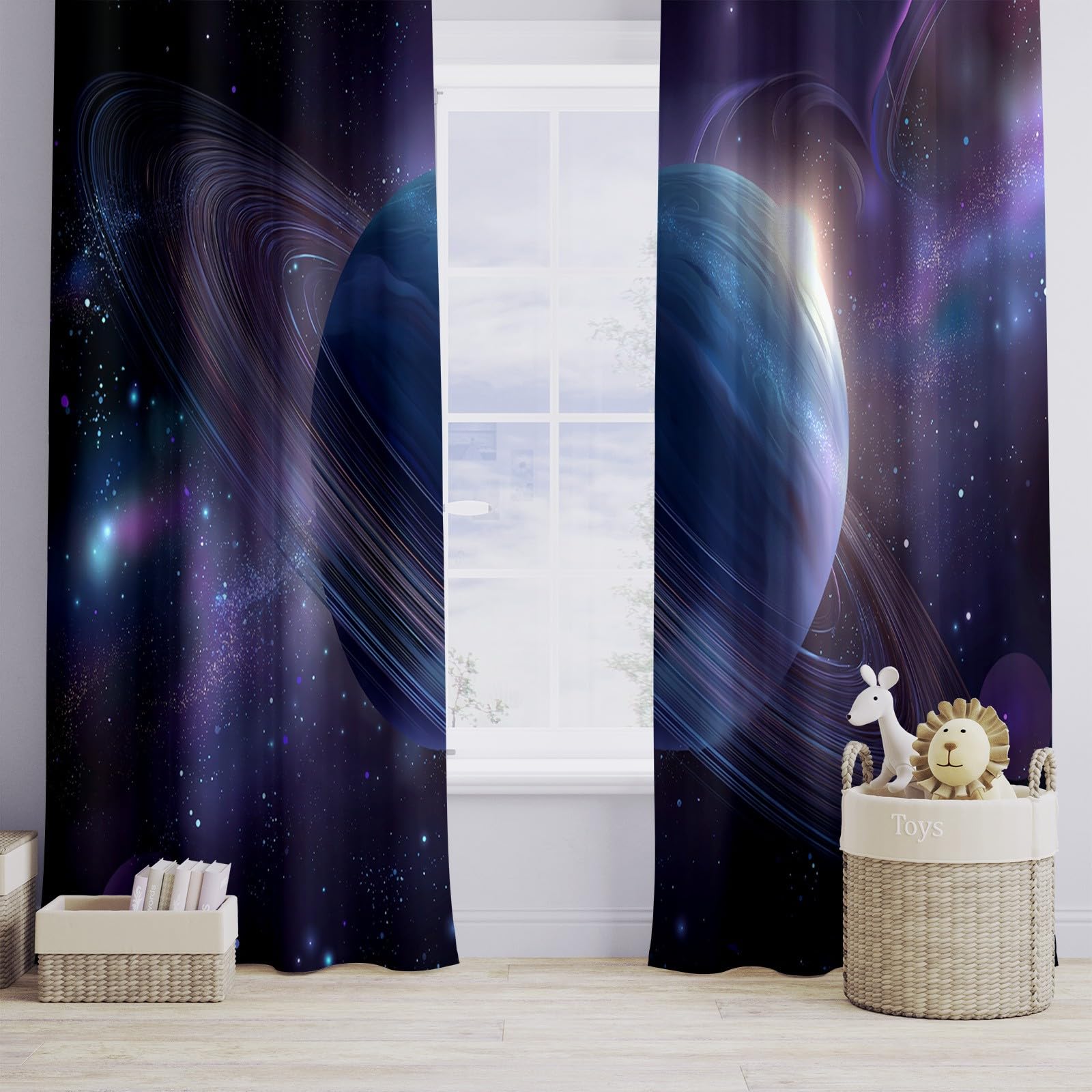 Verdunklungsvorhänge Nebel Weltraum Kinderzimmer Vorhänge Blickdicht, Dunkelviolett Thermovorhang mit Ösen, für Schlafzimmer Fenster & Balkon Universum Sphäre - 110 x 215 cm (2er Set)