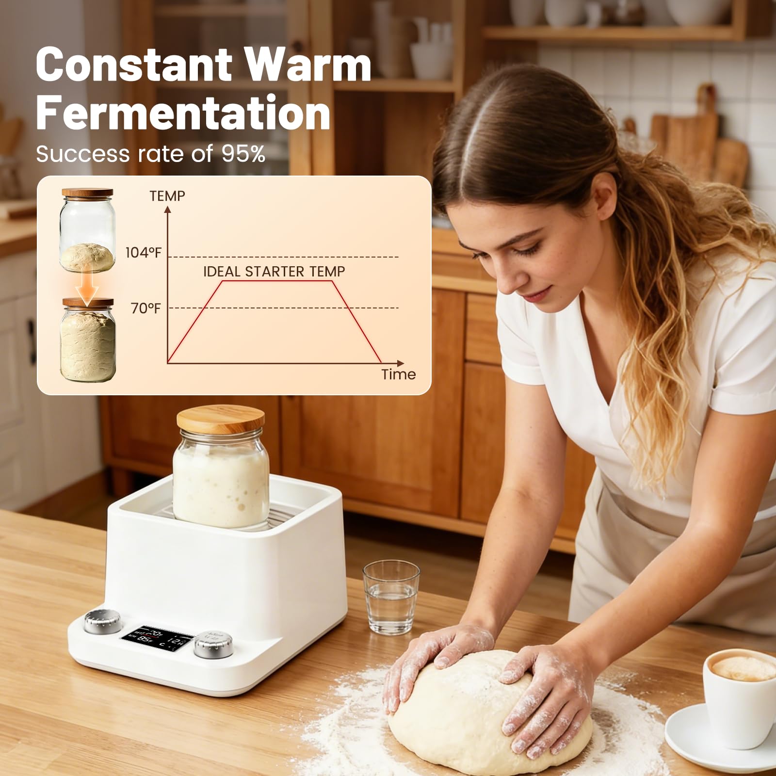 Chauffe Levain,Minuterie De 198 Heures,Chauffage Uniforme,Température Réglable De 70 À 104 °F,Réchauffeur De Levain Pour Kombucha,Yaourt,Cuisson Du Pain Et Fermentation