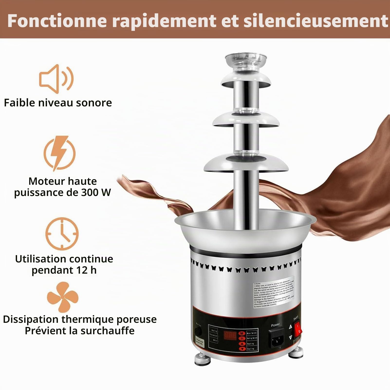 Machine à Fondue au Chocolat Professionnelle avec température réglable, Fait Fondre Chocolat, Bonbons, Beurre, Fromage, idéale pour Les fêtes, Mariages et Anniversaires. 6layers