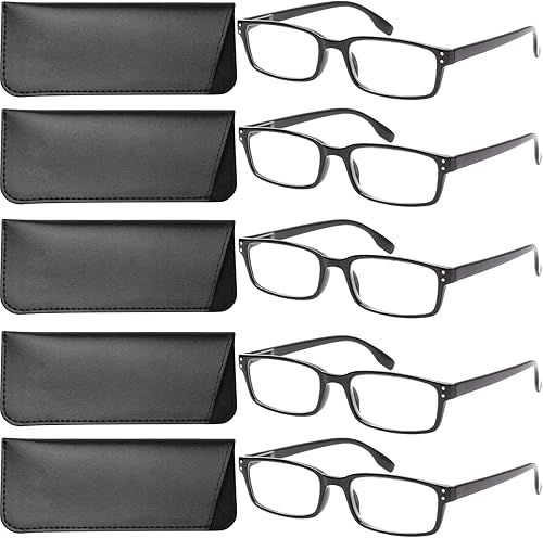 Yogo Vision Gafas de lectura para hombres y mujeres, lectores, bisagra de resorte, anteojos ligeros, estilo rectangular, filtro antirreflejos, 5