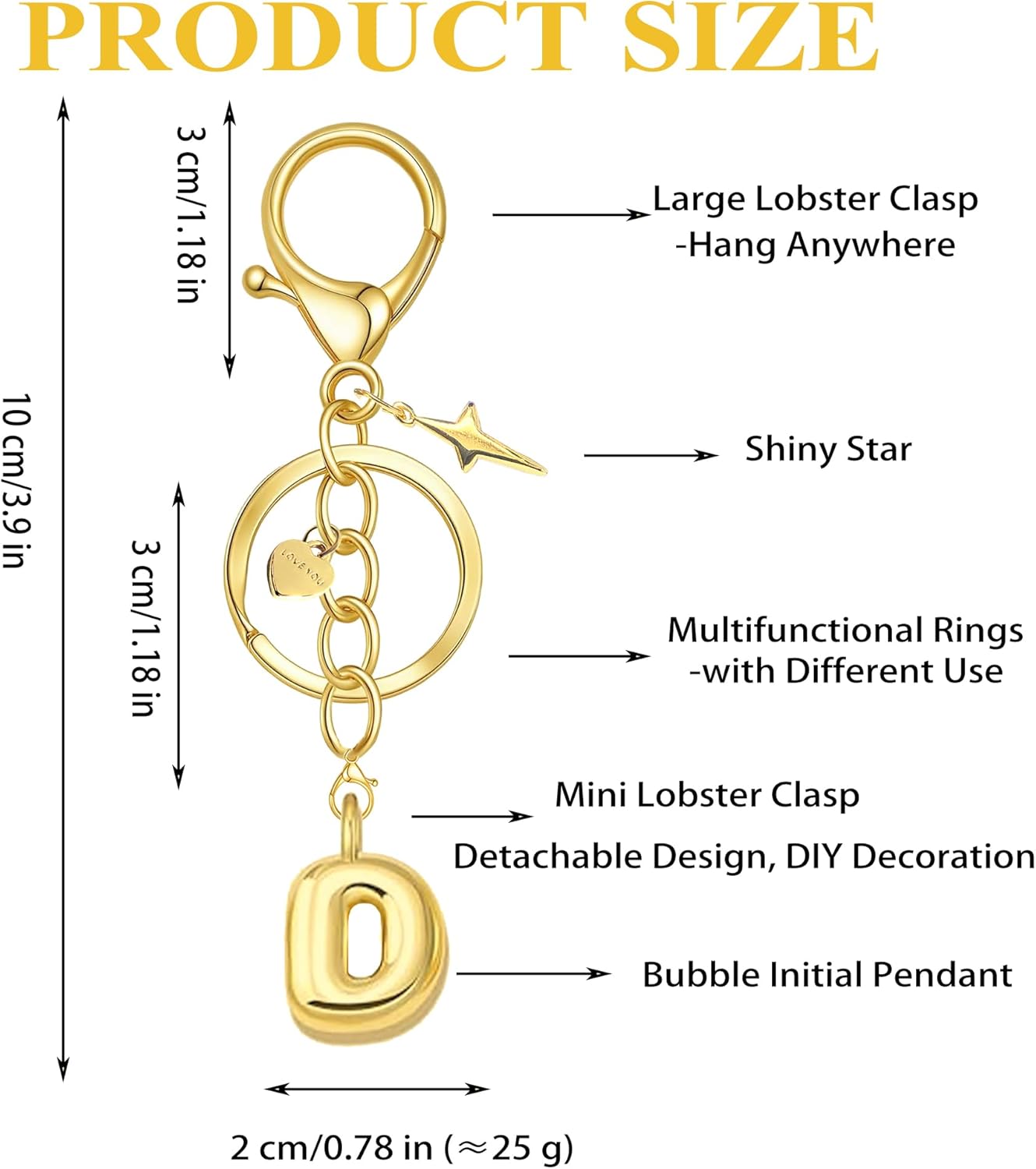 Gold Letter Keychain for Women, Initial Pendant Bag Charms for Handbags, Purse, Personalized Bubble Keychians Gift - Image 4