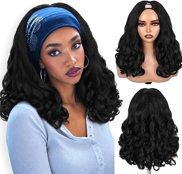 WIGNEE V Part Yaki Curly Wig Natural Look for Women Daily Wear 1B 46 cm