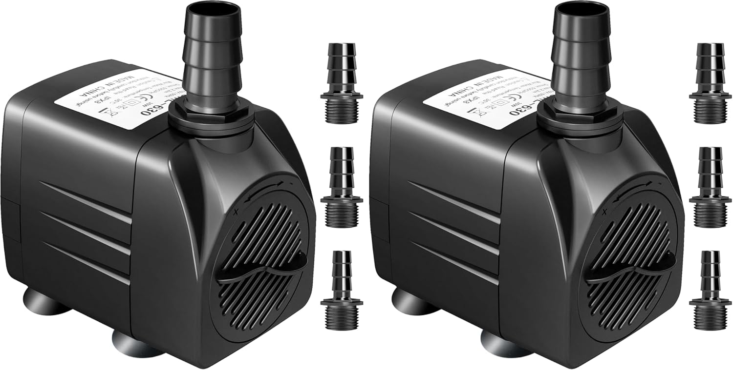 GROWNEER 550GPH Submersible Pump 30W Fountain Water Pump, 2000L/H, with 7.2ft High Lift, 3 Nozzles for Aquarium, Fish Tank, Pond, Hydroponics, Statuary (Pack of 2)